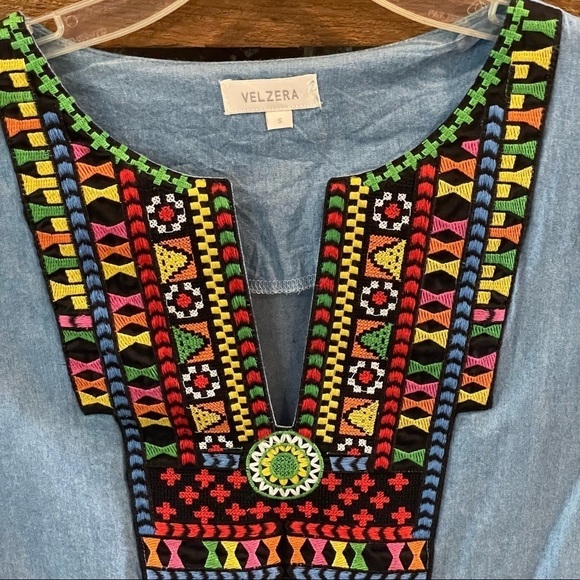 VELZERA Size S Embroidered Colorful Denim Bohemian Tunic/Dress - Picture 5 of 5